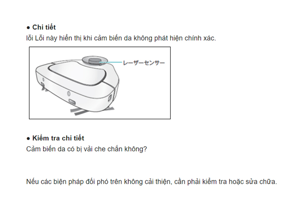 Bang mã lỗi robot hút bụi panasonic