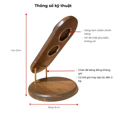 Giá đỡ máy sấy tóc Dyson Supersonic gỗ nguyên chất, nam châm chính hãng 20 Frame 2607