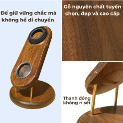 Giá đỡ máy sấy tóc Dyson Supersonic gỗ nguyên chất, nam châm chính hãng 12 Frame 2611