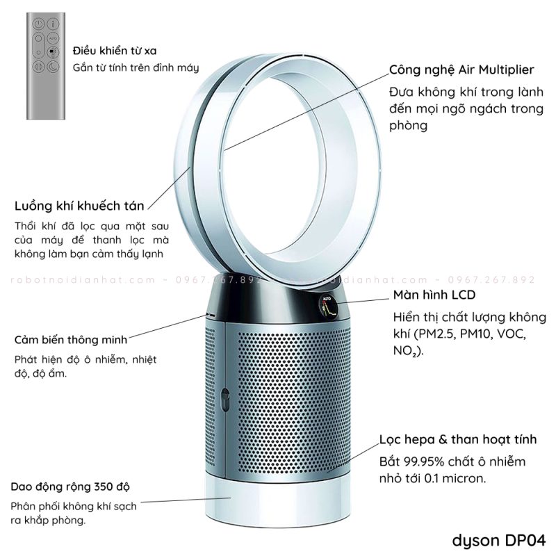 Quạt không cánh kiêm lọc Dyson DP04 Pure Cool Purifying Fan (Trắng/Bạc) 14 Frame 3169