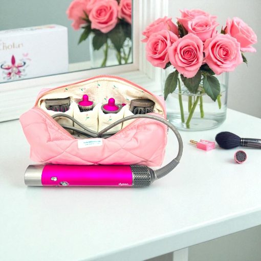 Túi Du Lịch Chần Bông Màu Hồng Đựng Máy Sấy Tóc Tạo Kiểu Dyson Airwrap và Supersonic 4 ngăn gọn gàng